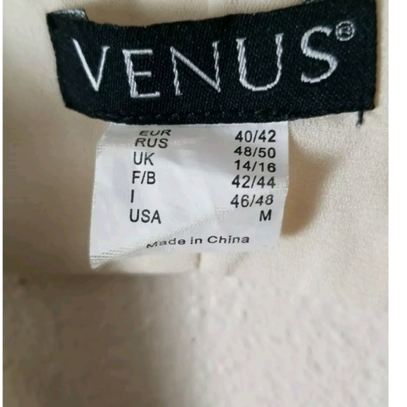 VENUS Ivory Black Gold Studs Full Zipper Down Long‎ Sleeve Cutout Blouse Size M - Picture 7 of 8